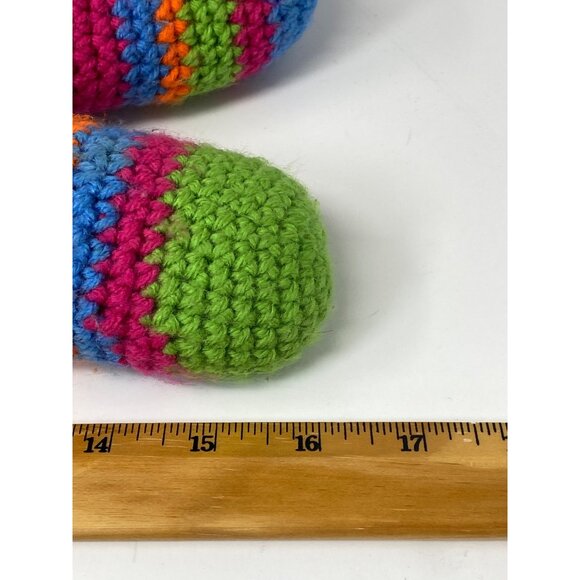 Hand knitted 17" plush alien Pride Rainbow body with horns - Picture 10 of 12